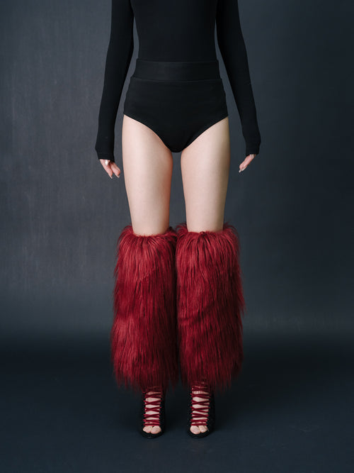 Christmas red faux wool heels boot covers, plush sock covers, mid-length fur fur high-top leggings, autumn/winter