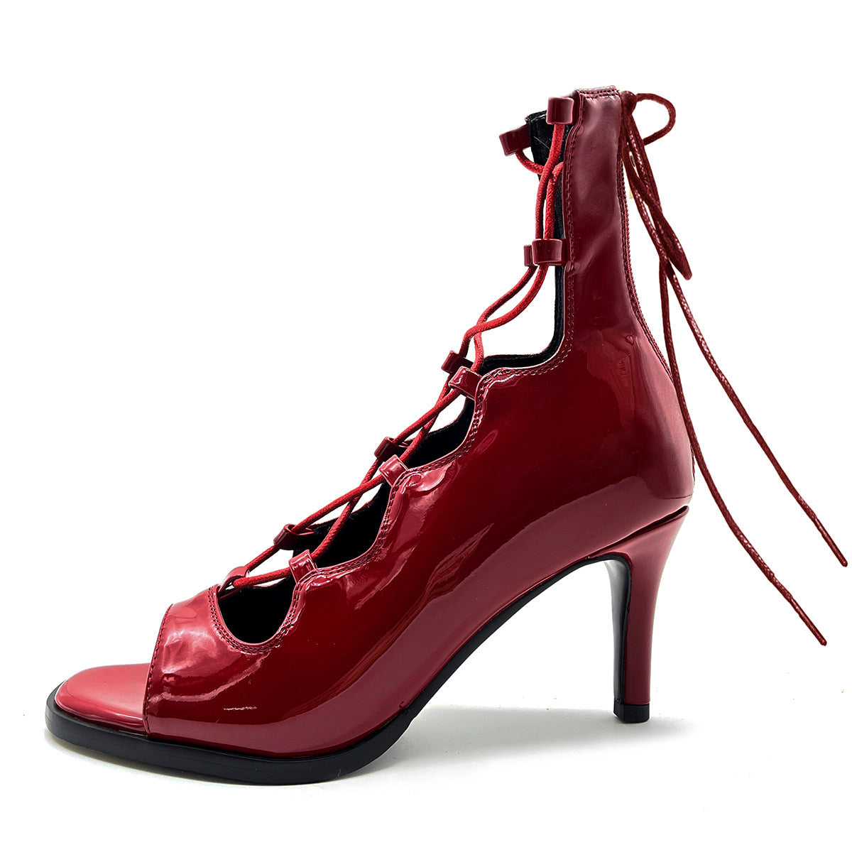Red sexy jazz special dance shoes lace-up short heels openwork dancing shoes soft-soled boots heels women