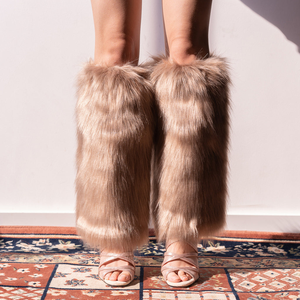 Heels boot cover furry leg cover y2k fox fur warm calf cover jk sock cover long hair imitation plush heel cover