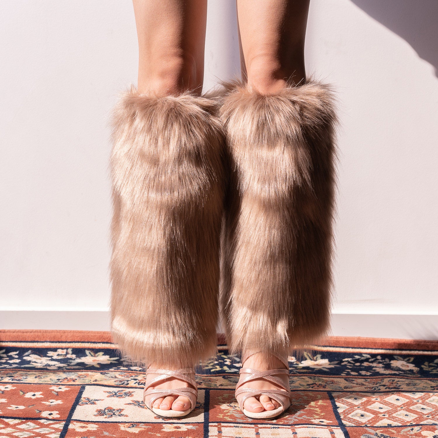 Heels boot cover furry leg cover y2k fox fur warm calf cover jk sock cover long hair imitation plush heel cover
