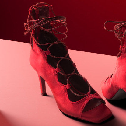 Red sexy jazz special dance shoes lace-up short heels openwork dancing shoes soft-soled boots heels women