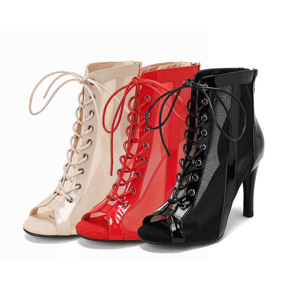 White Jazz Dance Fish Mouth High Heels HEELS Dance Shoes Mesh Short Boots Dance Shoes Sandals Dancing Women