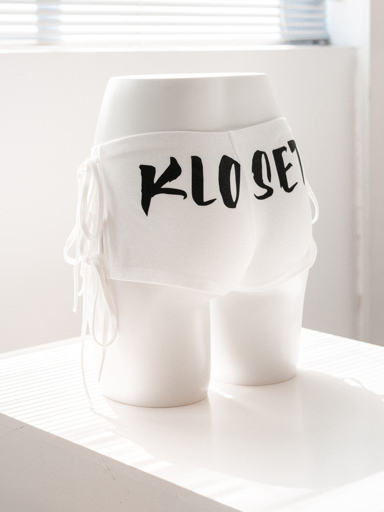 KLOSET printed white side slit lace-up shorts adjustable hot pants female heels sexy hot girls can be worn outside