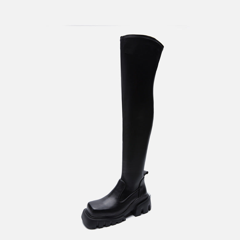 Sugar cube knee boots women's fall/winter 2024 new stretch skinny boots small man boots women's platform boots