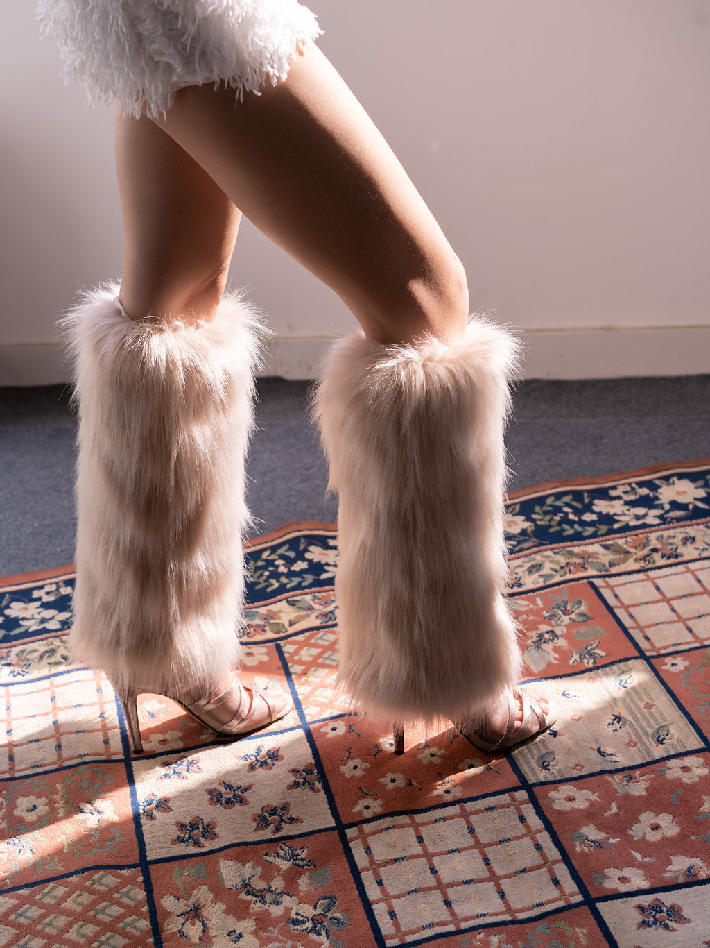 Heels boot cover furry leg cover y2k fox fur warm calf cover jk sock cover long hair imitation plush heel cover