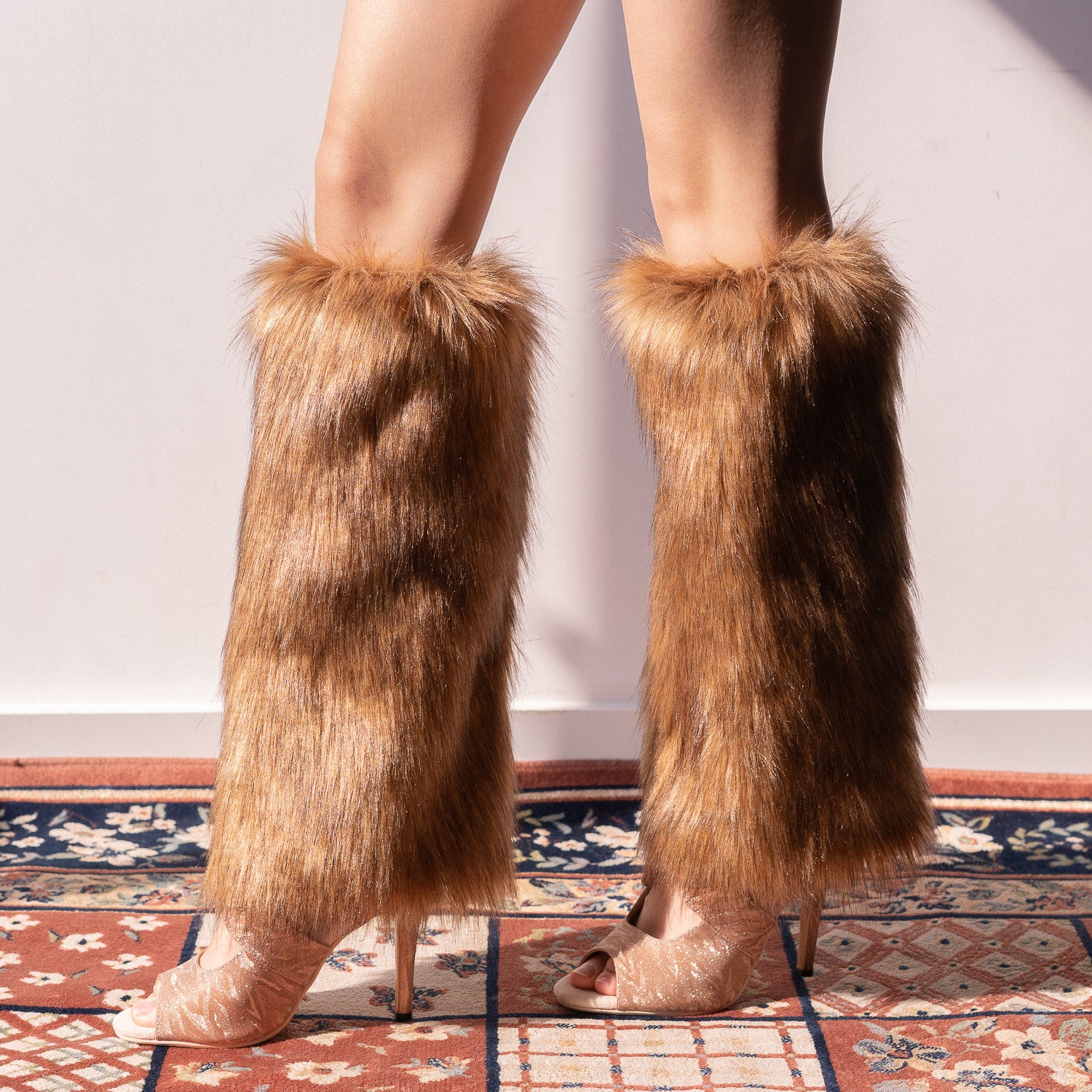 Heels boot cover furry leg cover y2k fox fur warm calf cover jk sock cover long hair imitation plush heel cover