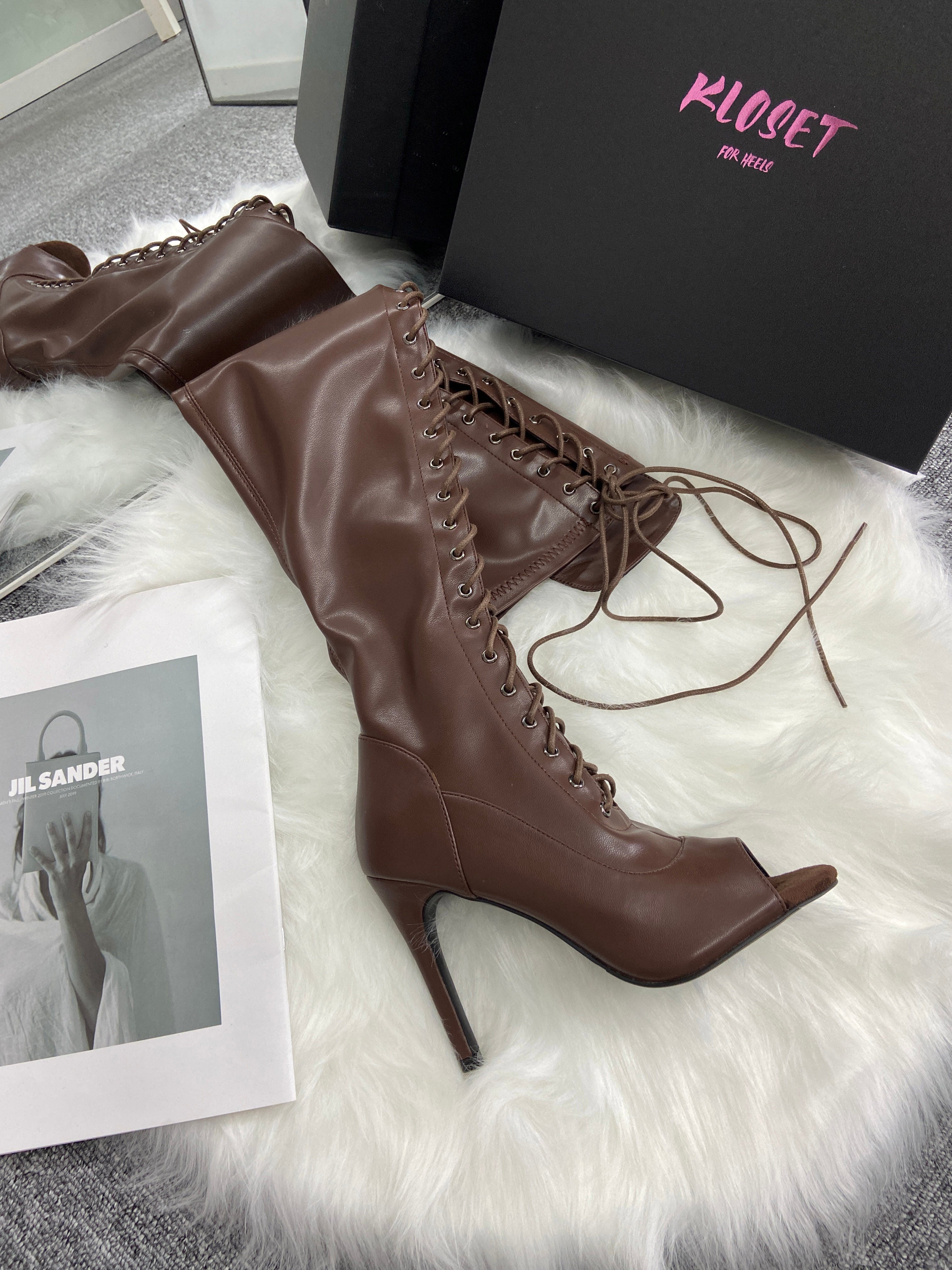 Lace-up fishmouth jazz dance special dancing high heels stretch over the knee length sexy HEELS dance shoes jazz