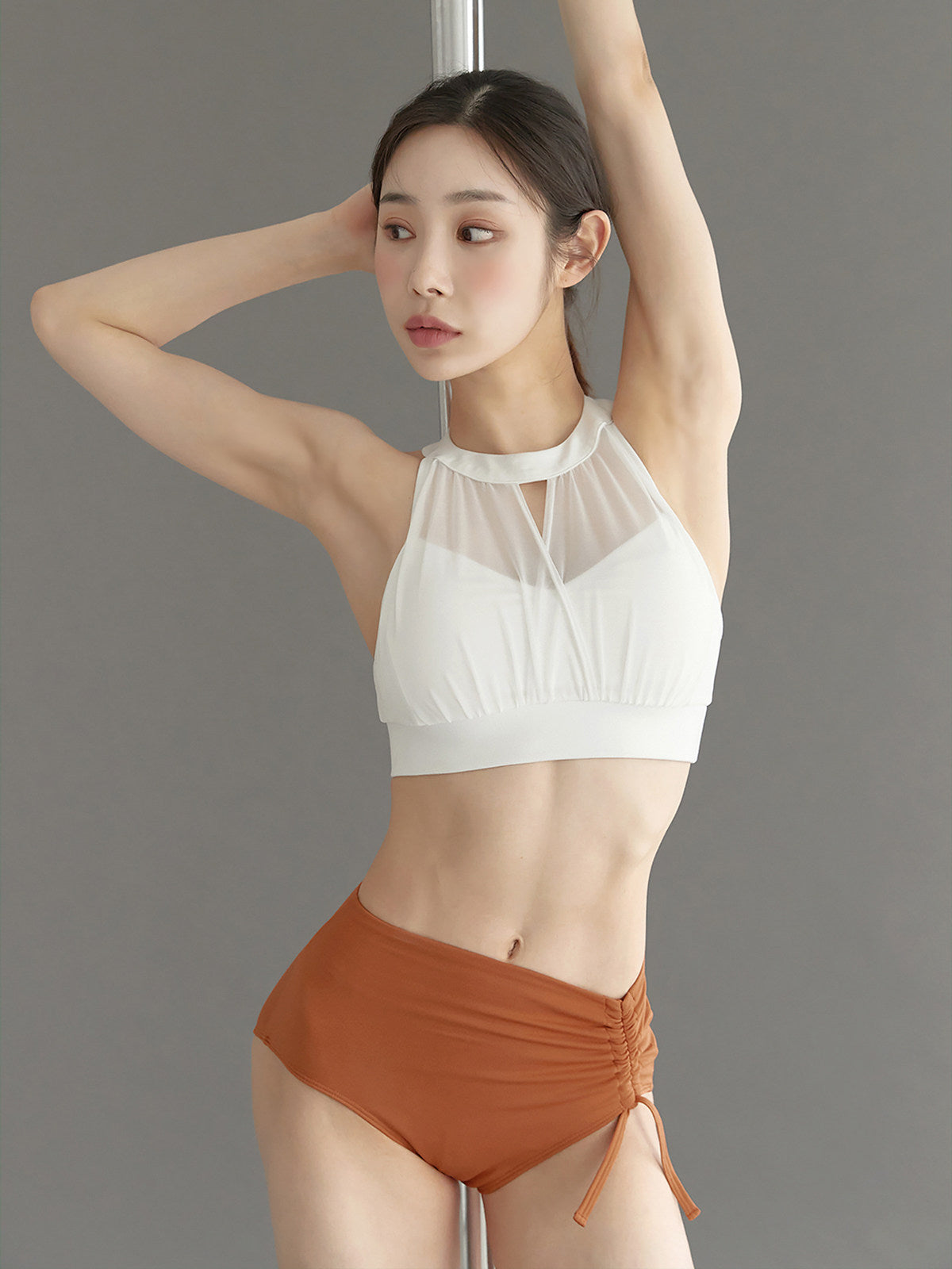 Pole dancer costume underwear women's sports vest polewear lace-up beautiful back bra wear suspender shorts suit outside