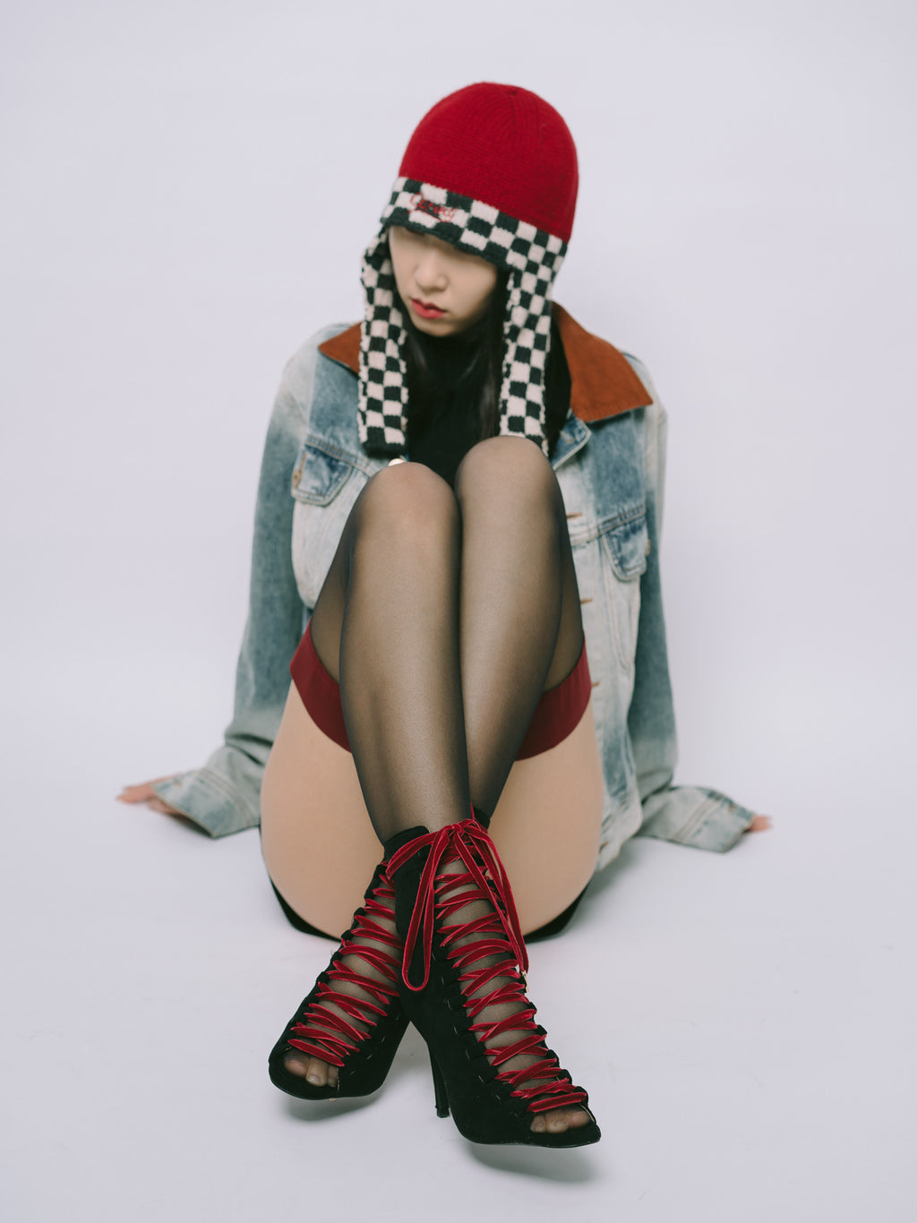 Christmas red velvet straps black booties jazz dancing high heels fish mouth heels dancing shoes dancing sexy girl