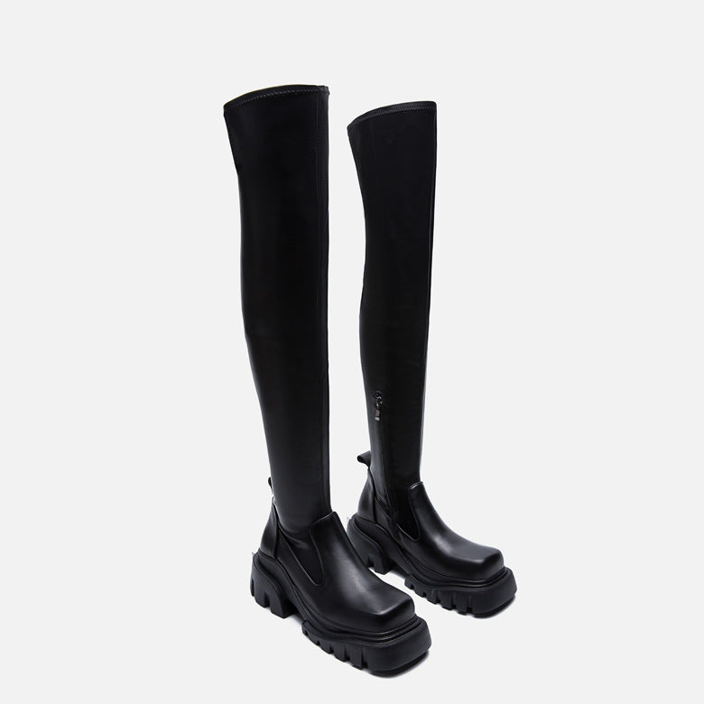 Sugar cube knee boots women's fall/winter 2024 new stretch skinny boots small man boots women's platform boots