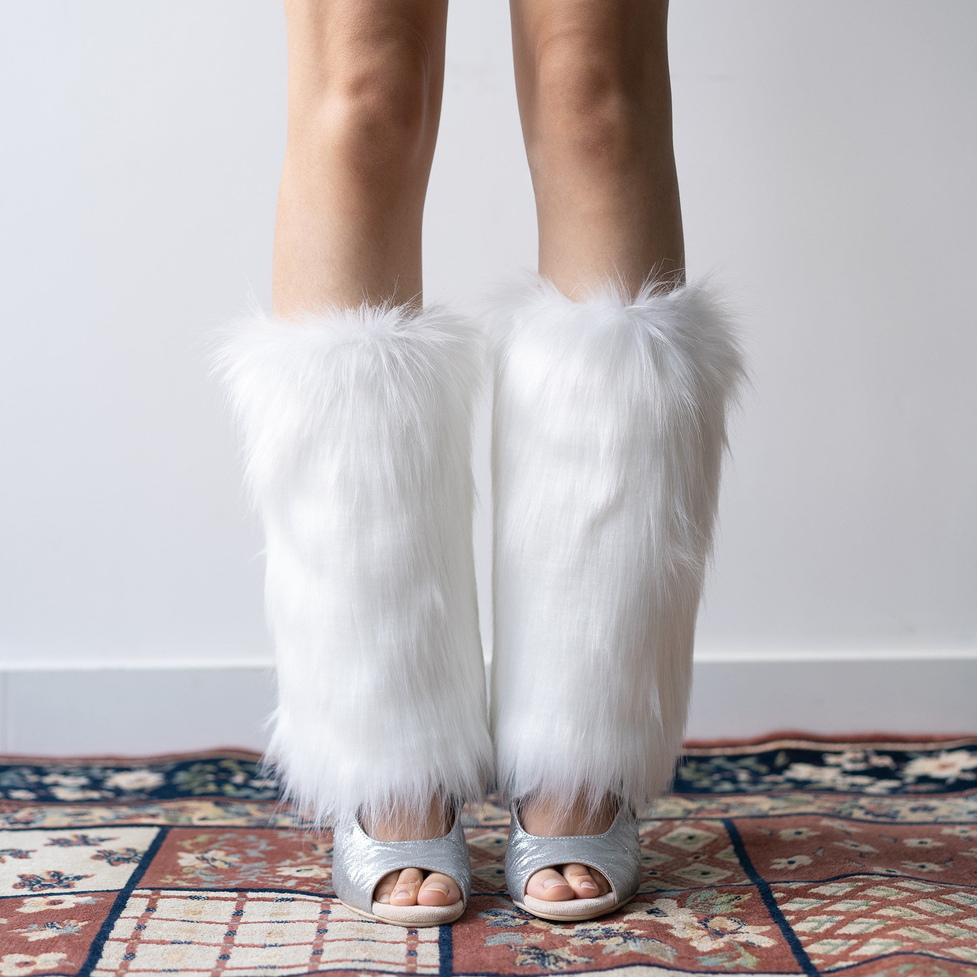 Heels boot cover furry leg cover y2k fox fur warm calf cover jk sock cover long hair imitation plush heel cover