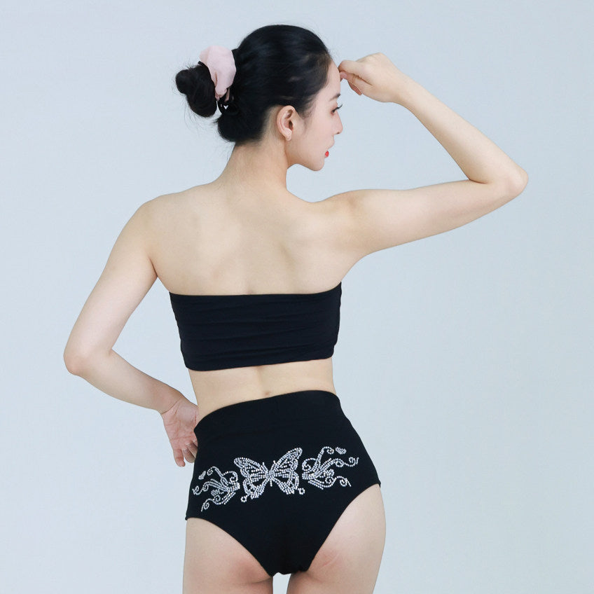 Professional pole dancing butterfly hot diamond bandeau anti-light short top jazz dance high elasticity black chest wrap underwear