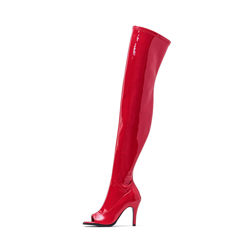 Red jazz dance high heel boots over the knee heels heels dancing boots boots patent leather sexy dancing boots girl