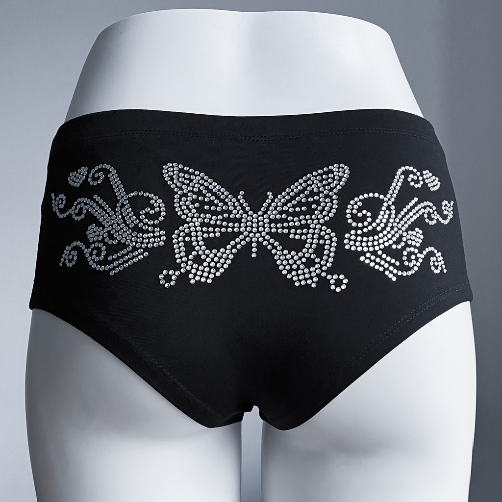 Shorts with drilled butterfly adornment, heels dancewear, high elasticity sense, lift the buttocks, black jazz dance shorts anti-glare