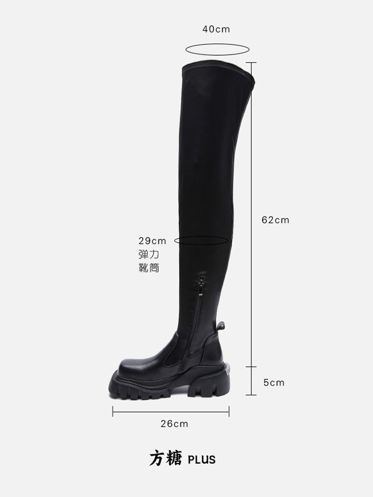 Sugar cube knee boots women's fall/winter 2024 new stretch skinny boots small man boots women's platform boots